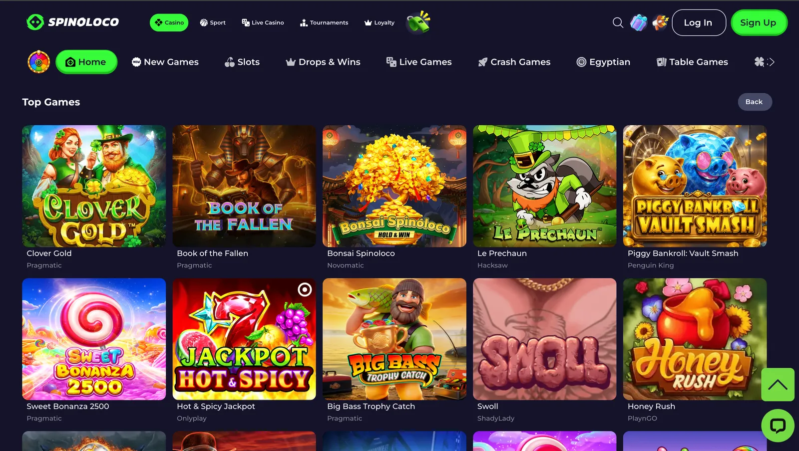 Katalog najpopularniejszych automatów online i gier kasynowych w lobby Spinoloco